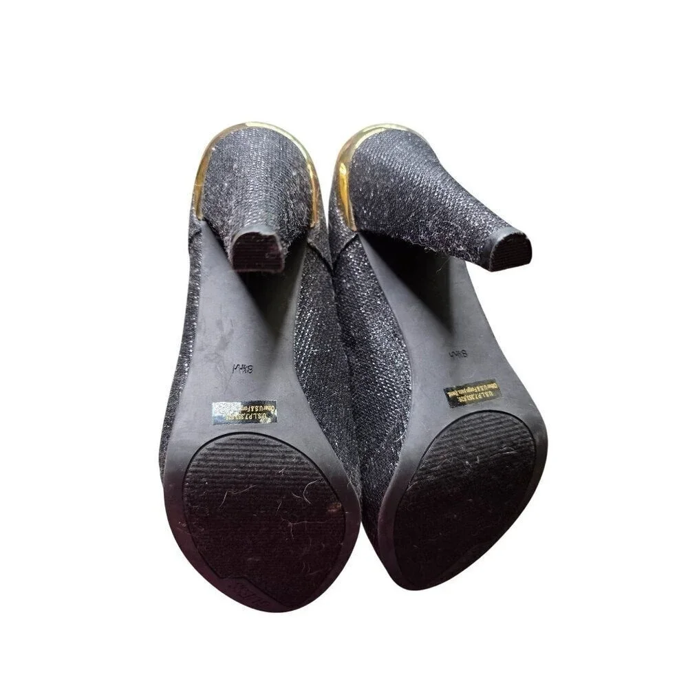 Guess Black‎ Glitter Fabric Platform Heels With Back Zipper & Ankle Strap 8.5M